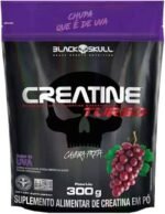 Creatine Turbo BlackSkull - Creatina Monohidratada em pó, com carboidrato para melhor absorção e performance (300g Refil, Uva)